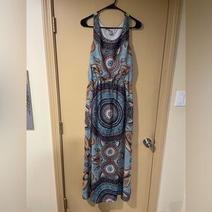 Love 21 Blue and Pink Patterned Maxi Dress